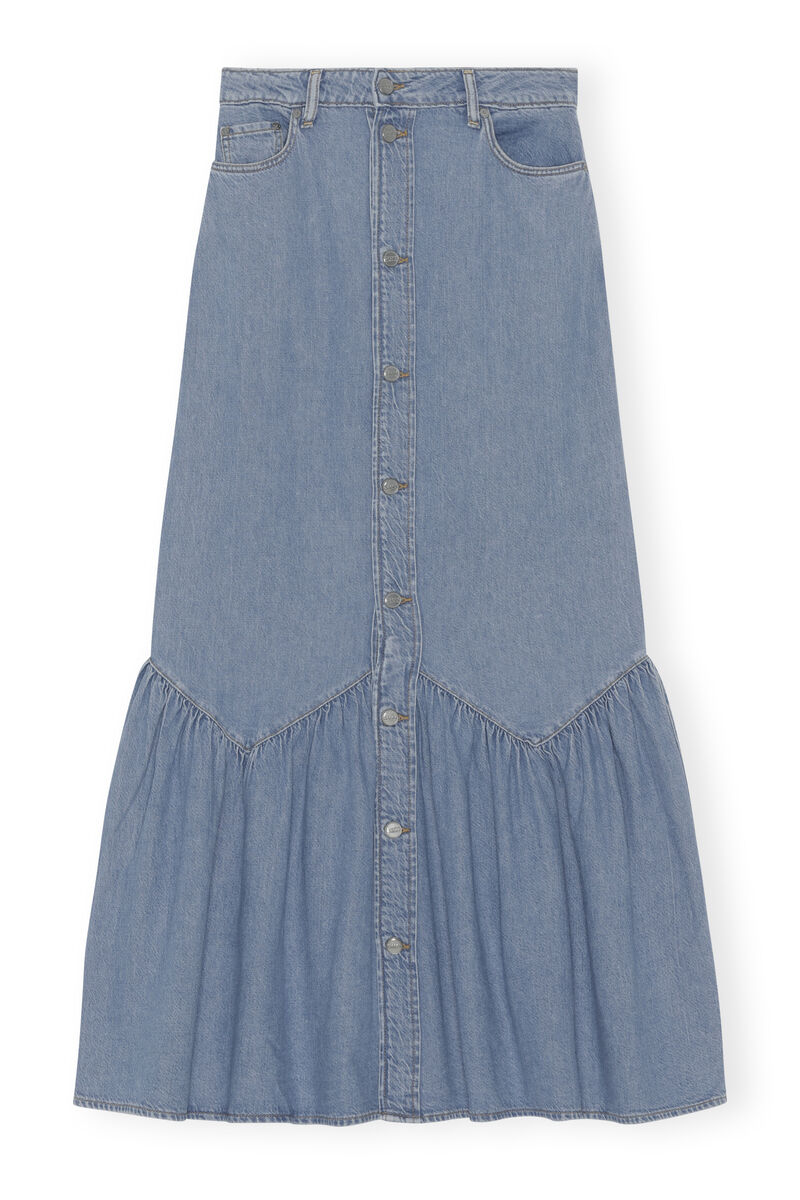 Denim Maxi Skirt, Organic Cotton, in colour Mid Blue Vintage - 1 - GANNI