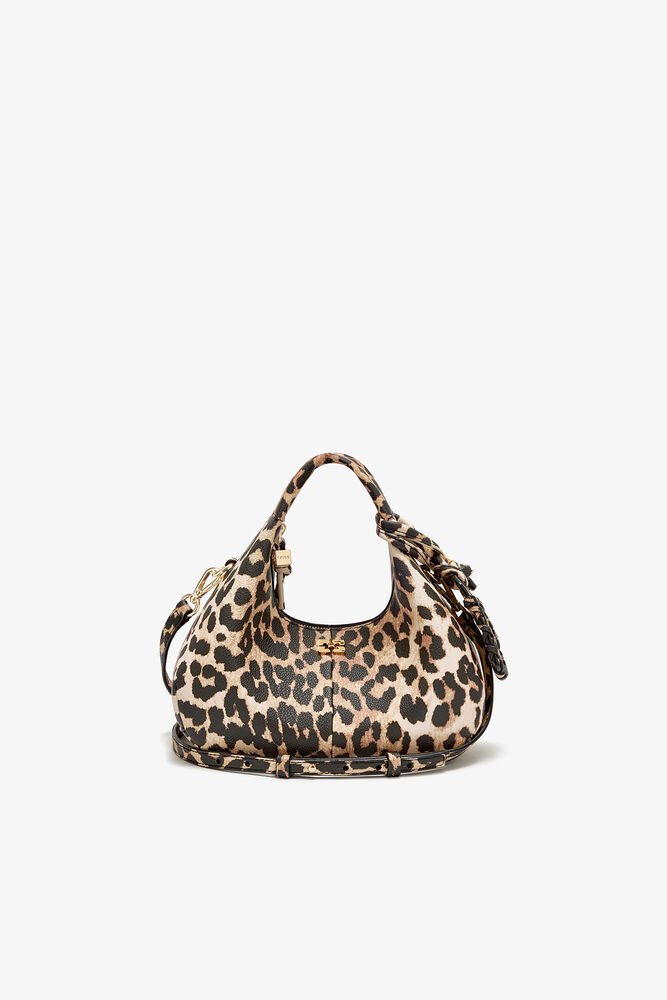 Mini Hobo Bag in Grained Leopard, Almond Milk