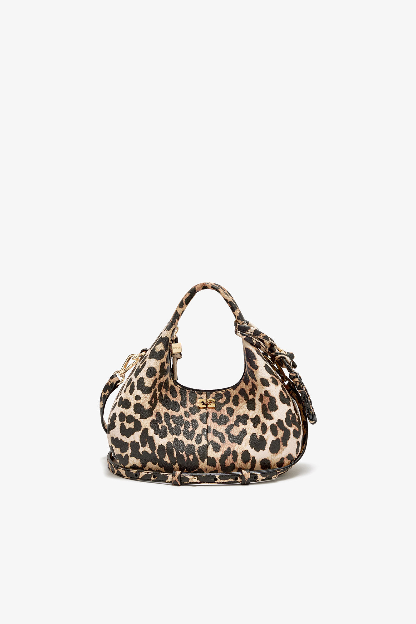 Mini Hobo, genarbt in Leopard, Recycled Polyester, in colour Almond Milk - 1 - GANNI