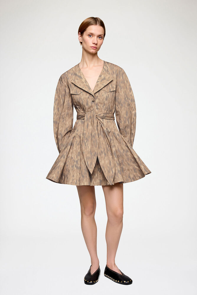 Shirt Dress in Stretch Cotton, Burro