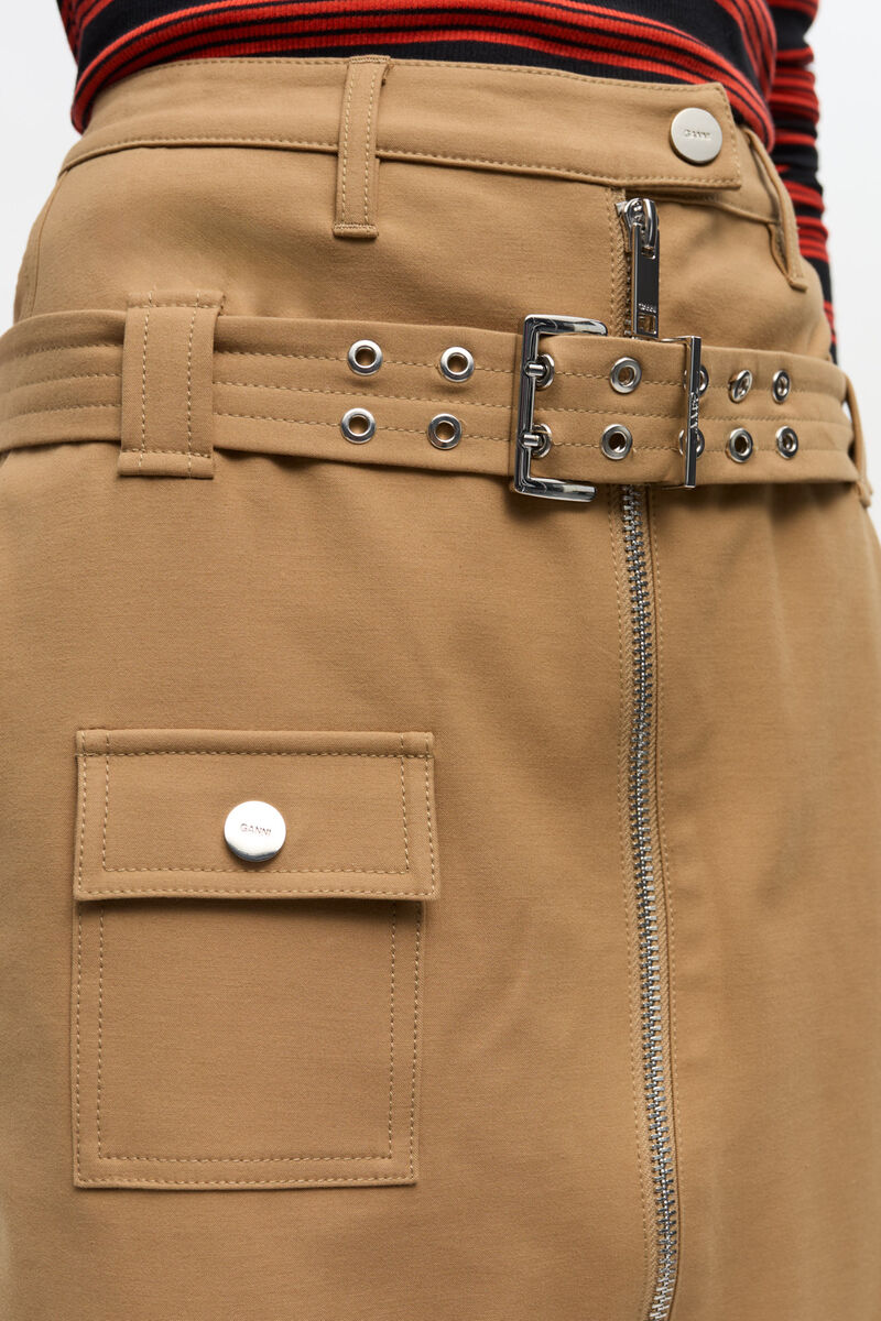 Camel Cotton Midi Skirt, Elastane, in colour Tiger's Eye - 3 - GANNI
