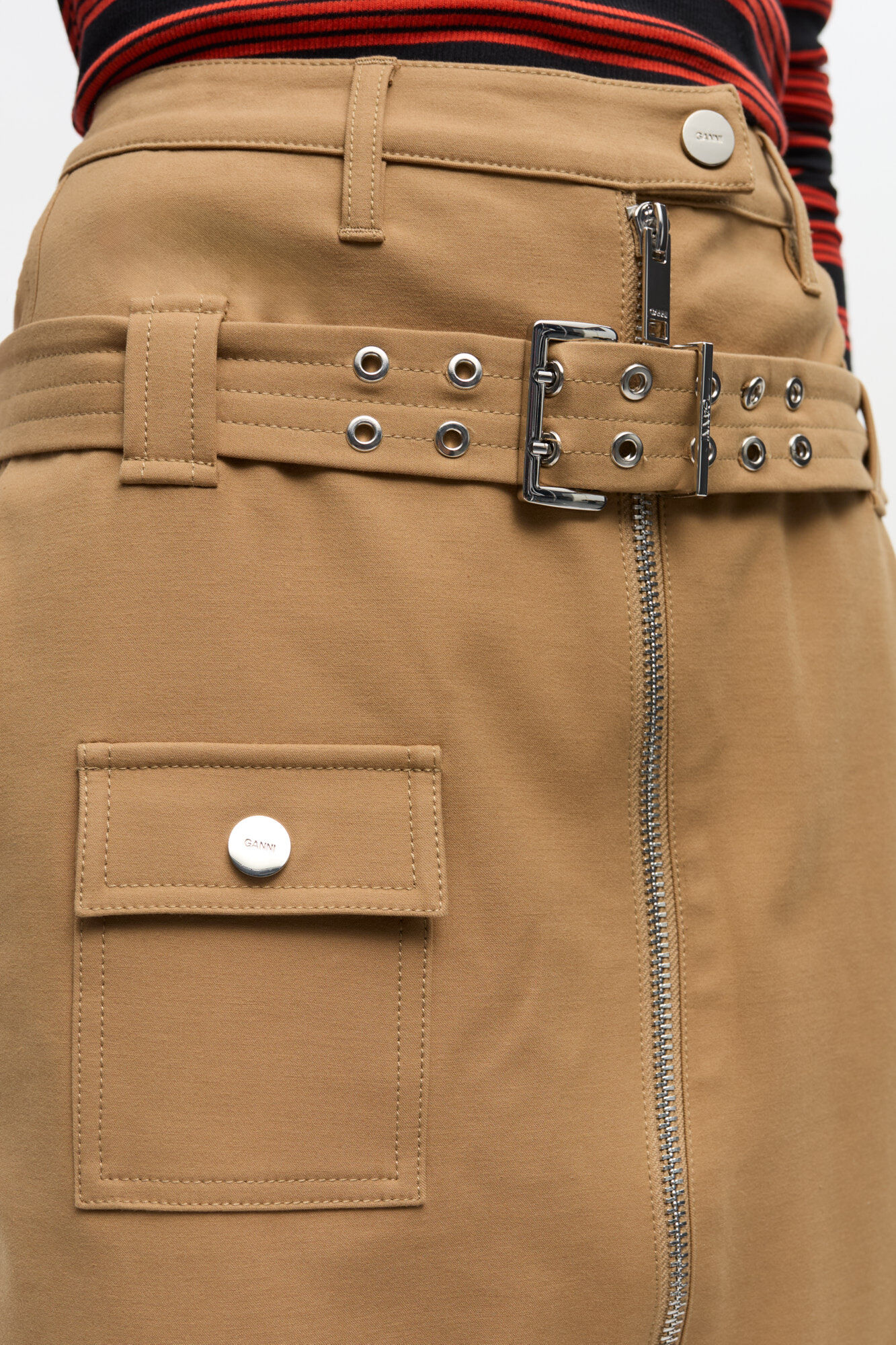 Camel Cotton Midi Skirt, Elastane, in colour Tiger's Eye - 3 - GANNI