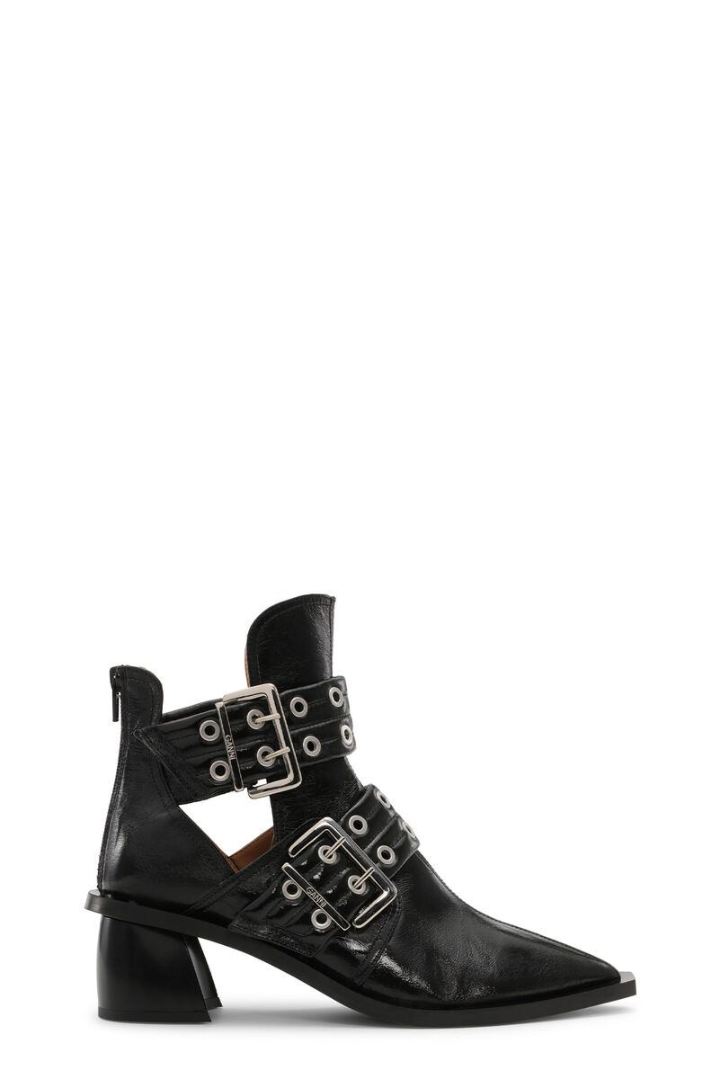 Black Chunky Buckle Open Cut Boots, Polyester, in colour Black - 1 - GANNI