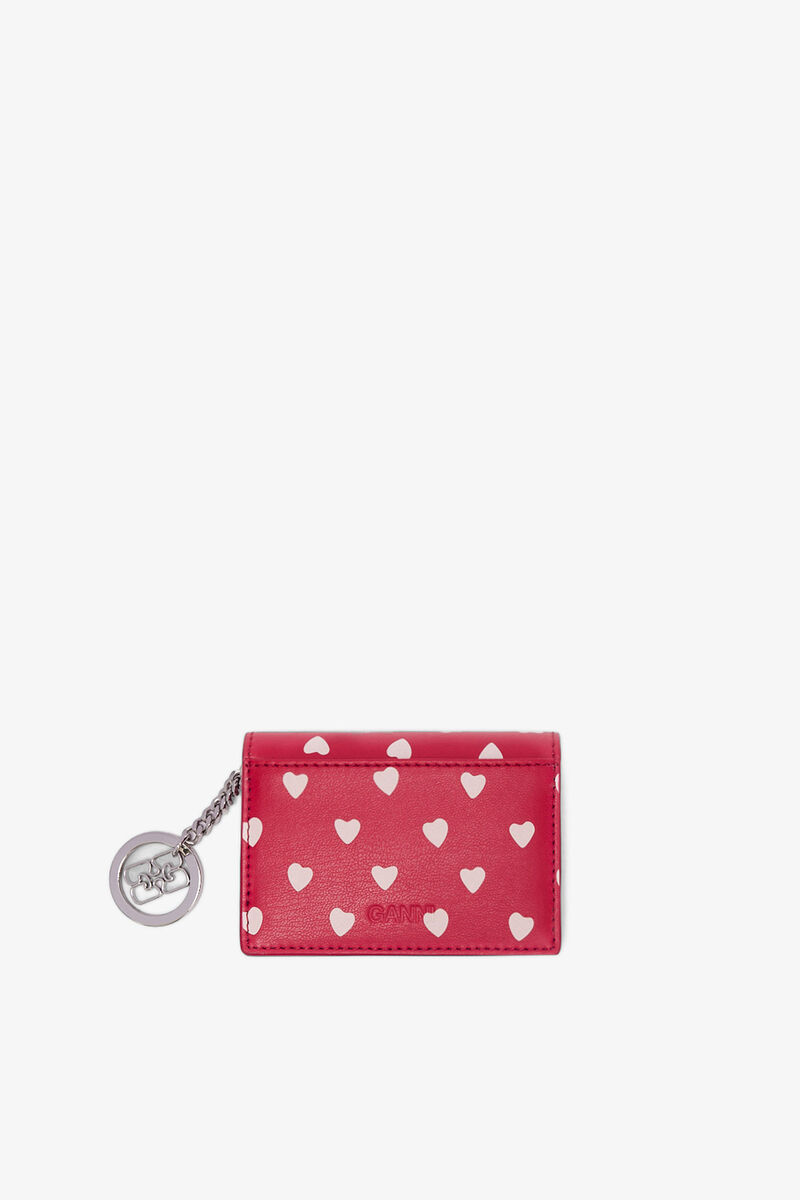Bou Card Holder With Flap with Dots, in colour Barbados Cherry - 2 - GANNI