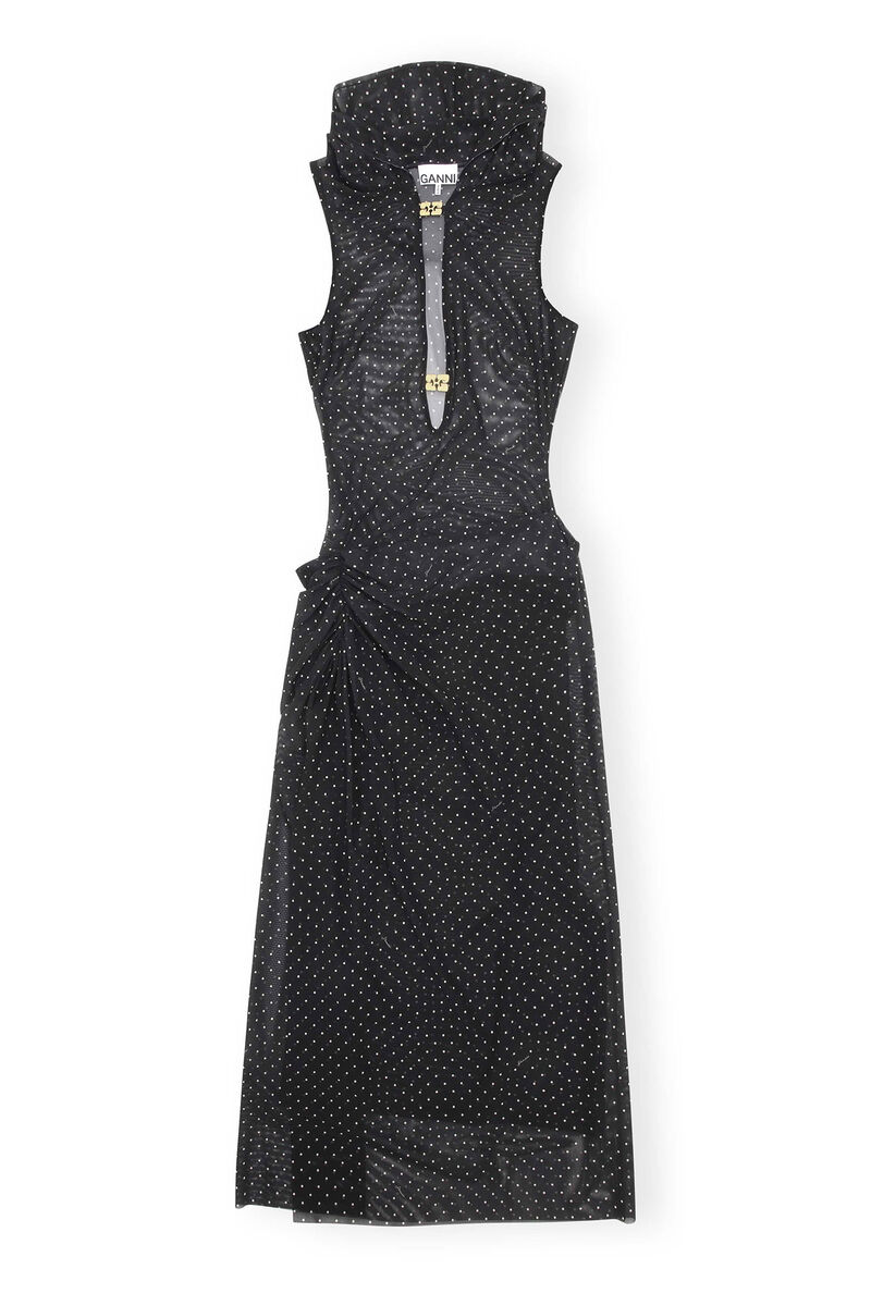 GANNI x Paloma Elsesser Printed Mesh Sleeveless Layer Dress, Recycled Nylon, in colour Black - 1 - GANNI