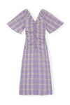 Seersucker Midi Dress, Cotton, in colour Check Persian Violet - 1 - GANNI
