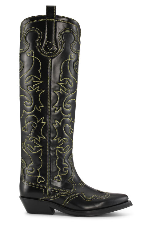 Ganni Knee High Embroidered Western Boots