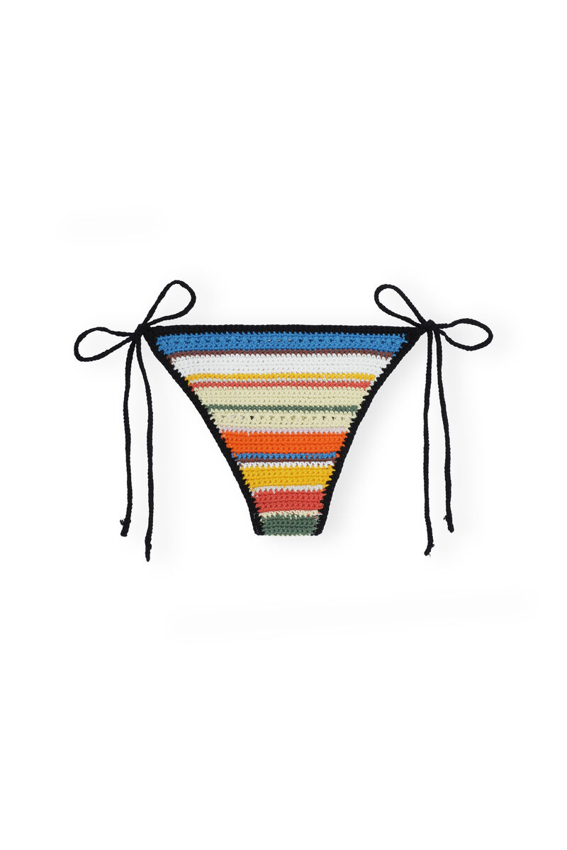Crochet String Bikini Bottom, Cotton, in colour Beach Stripe Multi - 2 - GANNI