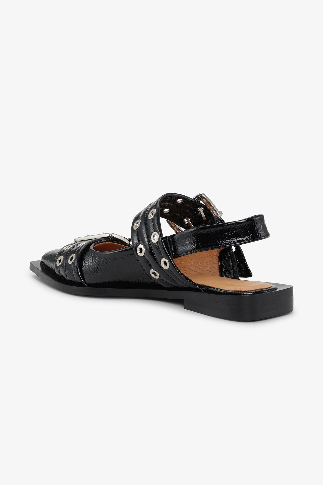 Black Wide Welt Buckle Ballerinas, Calf Leather, in colour Black - 5 - GANNI