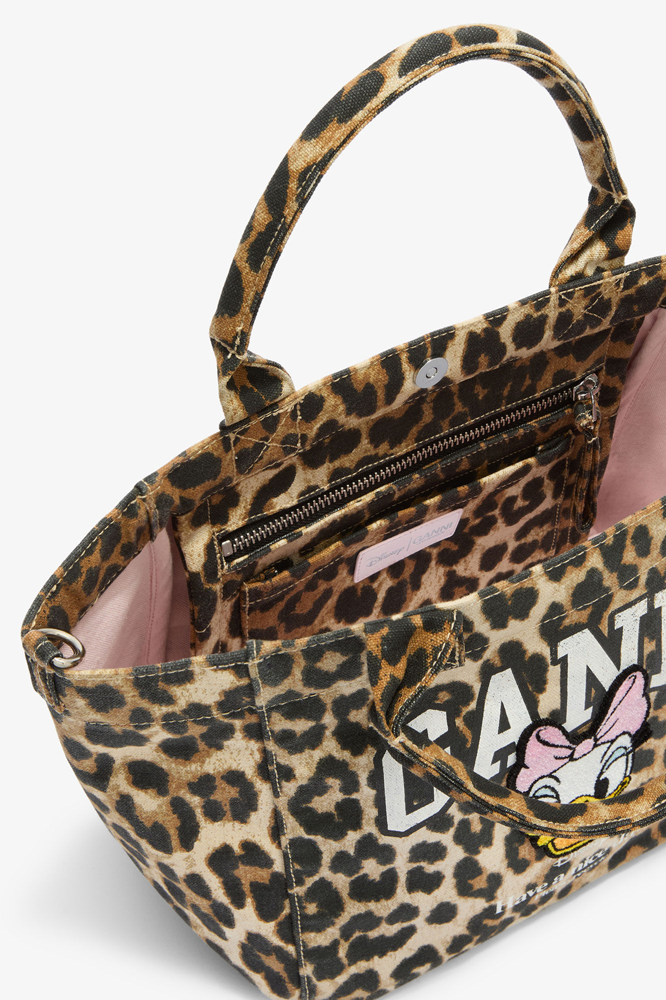 GANNI x Disney Daisy Duck Leopard Small Tote, in colour Almond Milk - 3 - GANNI
