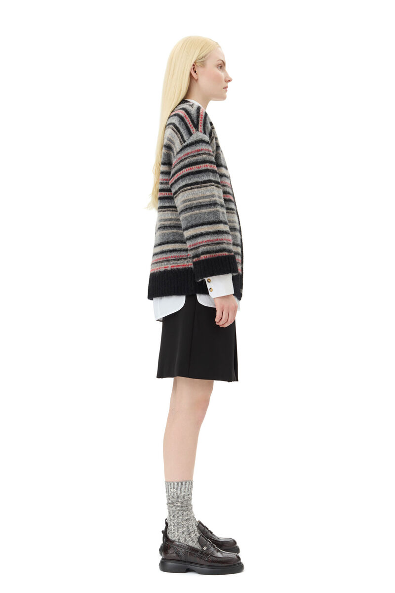 Stripe Boxy Cardigan, Alpaca, in colour Phantom - 3 - GANNI