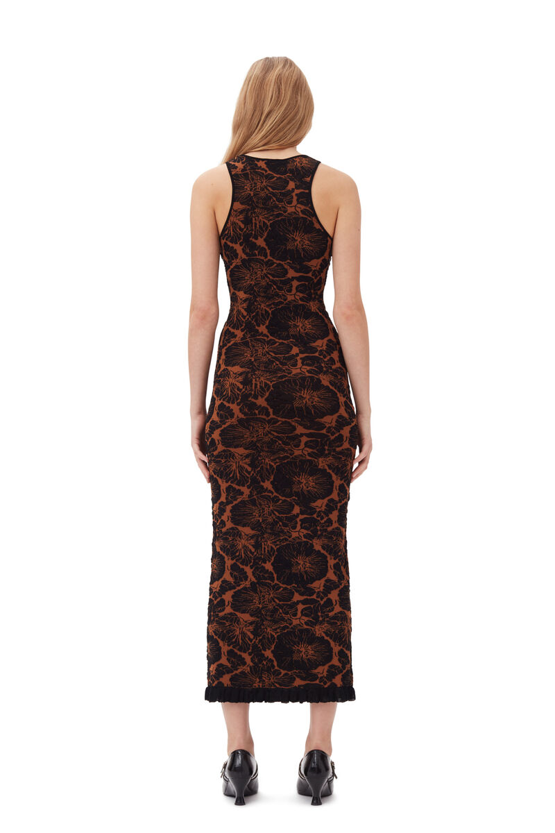 3D Jacquard Long Dress, Cotton, in colour Tortoise Shell - 4 - GANNI