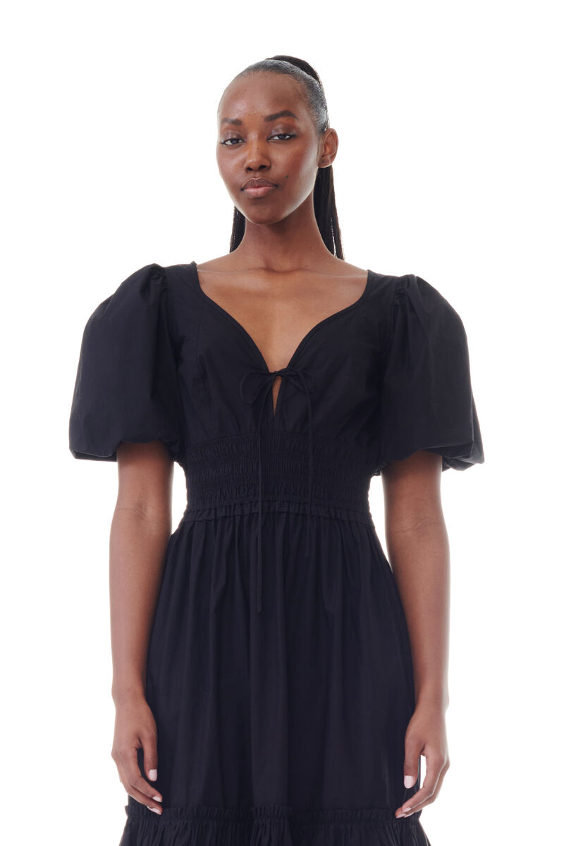 Black Cotton Poplin Long Smock-kjole, Cotton, in colour Black - 2 - GANNI