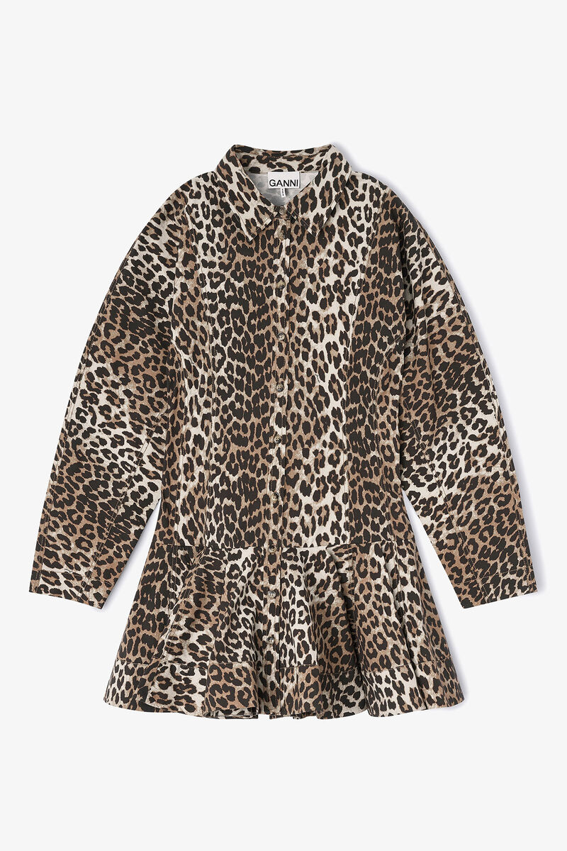 Leopard Shirt Dress, in colour Almond Milk - 1 - GANNI