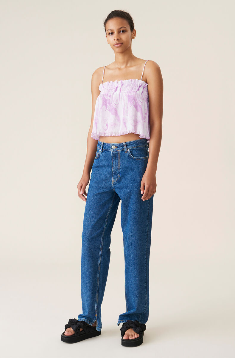 Jeans med høj talje og lige ben, Cotton, in colour Medium Indigo - 1 - GANNI