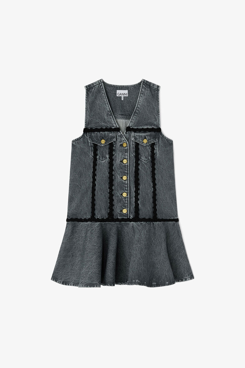 Dress in Rigid Denim, Organic Cotton, in colour Slate Grey - 1 - GANNI