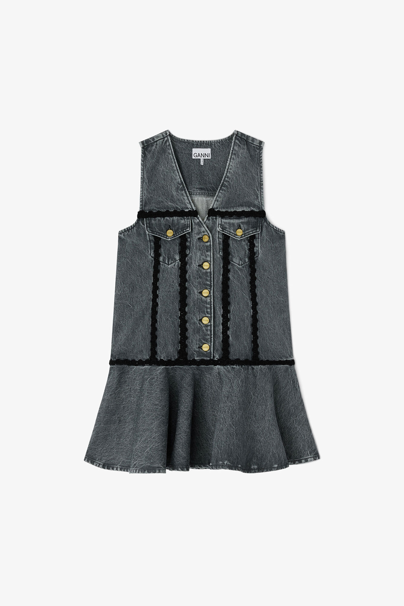 Dress in Rigid Denim, Organic Cotton, in colour Slate Grey - 1 - GANNI
