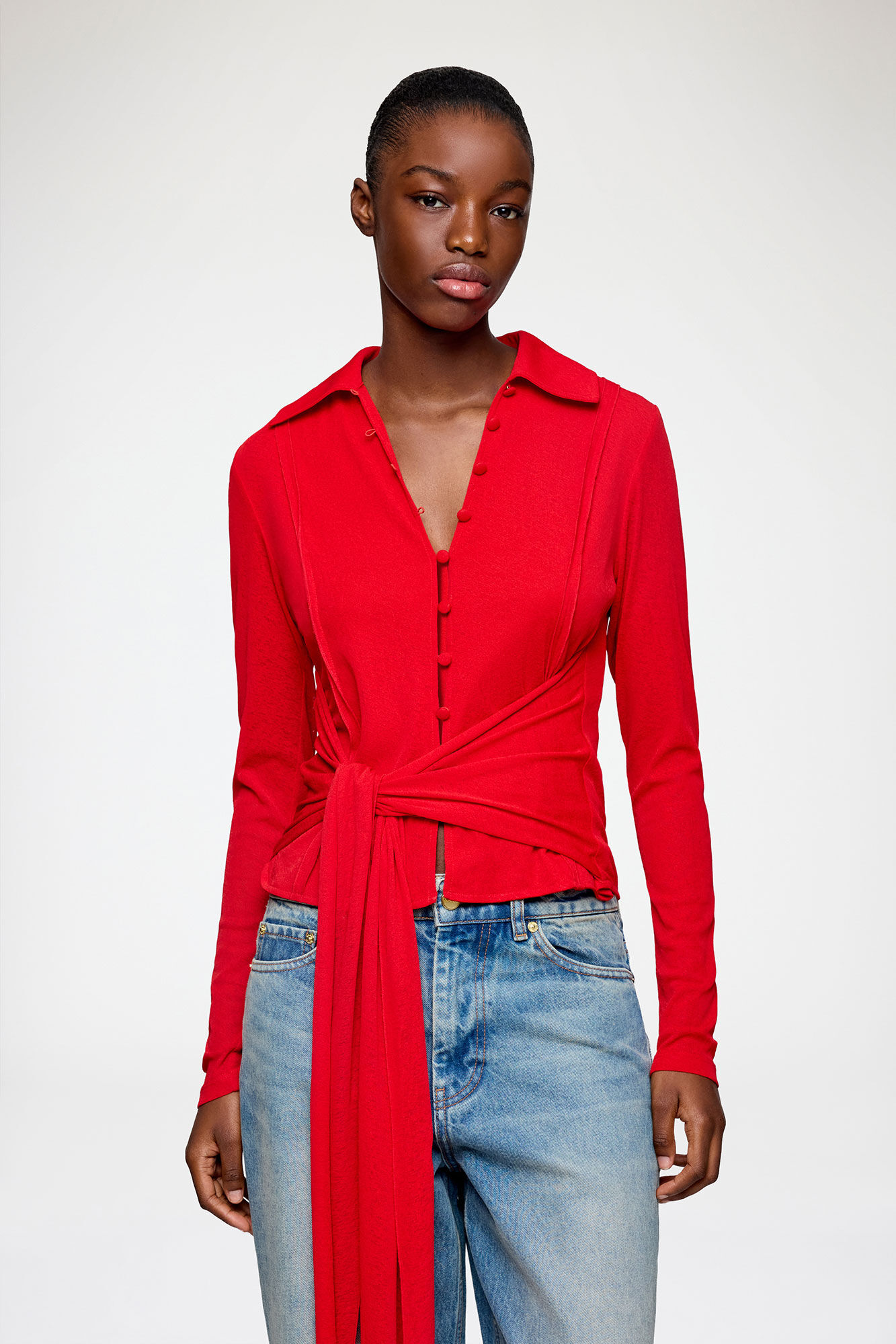 Shirt in Red Marl Mesh, Recycled Polyester, in colour Goji Berry - 2 - GANNI