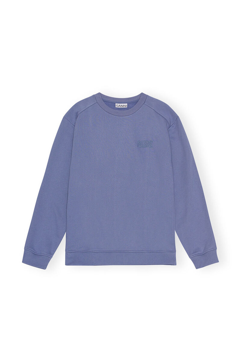 Drop Shoulder Sweatshirt, Organic Cotton, in colour Gray Blue - 1 - GANNI