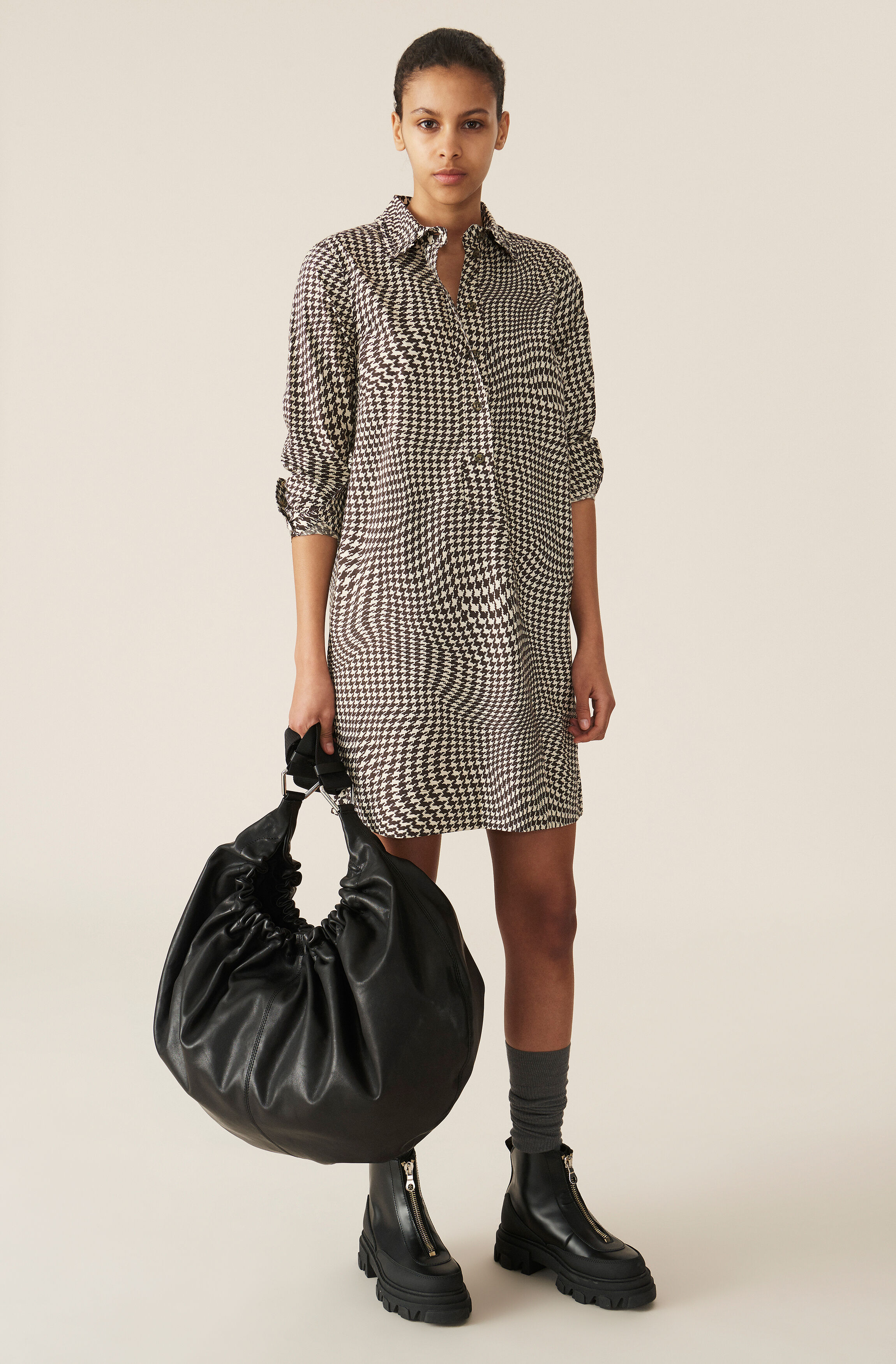 ganni printed poplin mini dress