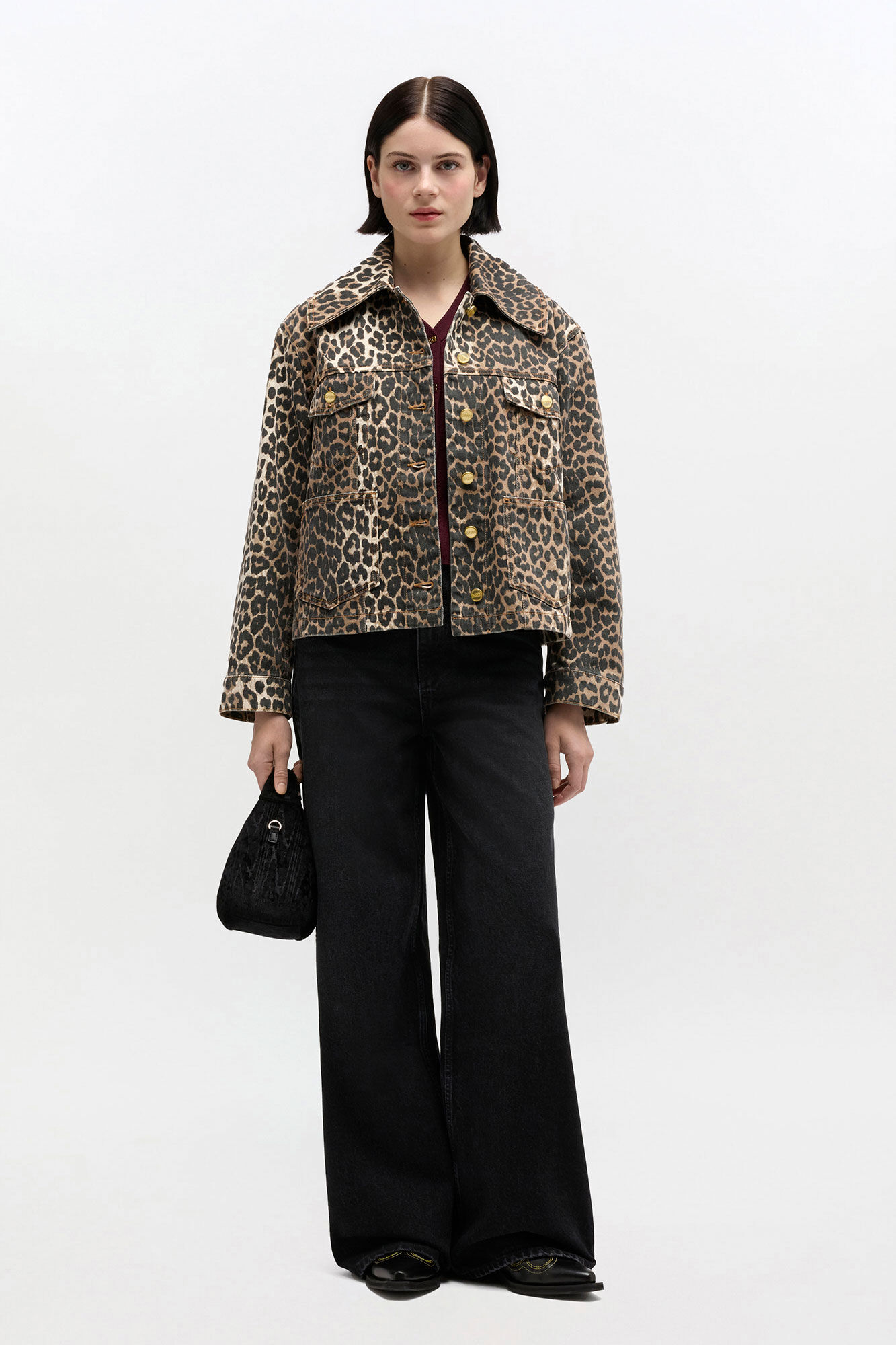 Almond Milk Leopard Denim Jacket | GANNI (Global) CA