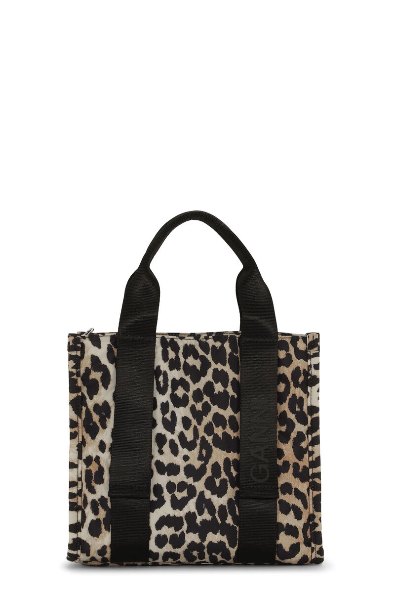 Small Leopard Tech Tote  , Recycled Polyester, in colour Leopard - 1 - GANNI