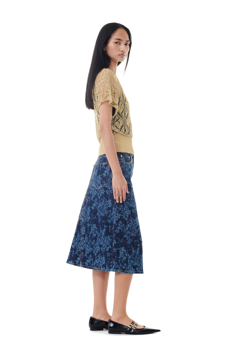 Lazer Denim Midi Skirt, Cotton, in colour Mid Blue Stone - 2 - GANNI
