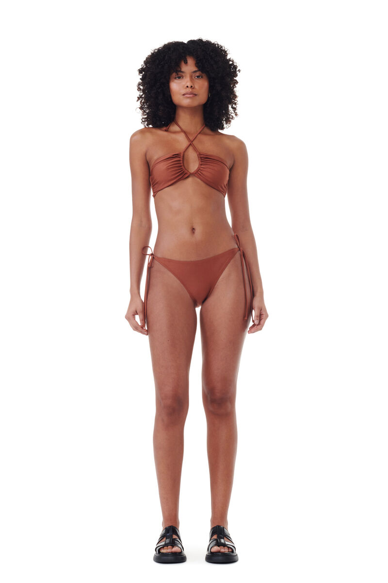 Brown Open Bandeau Bikini Top, Nylon, in colour Copper Brown - 2 - GANNI