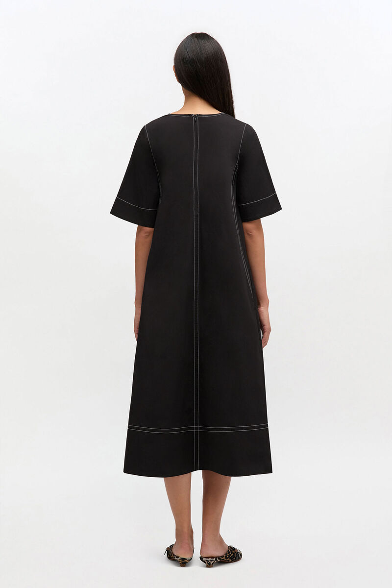 Black Cotton A-line Dress, Organic Cotton, in colour Black - 2 - GANNI