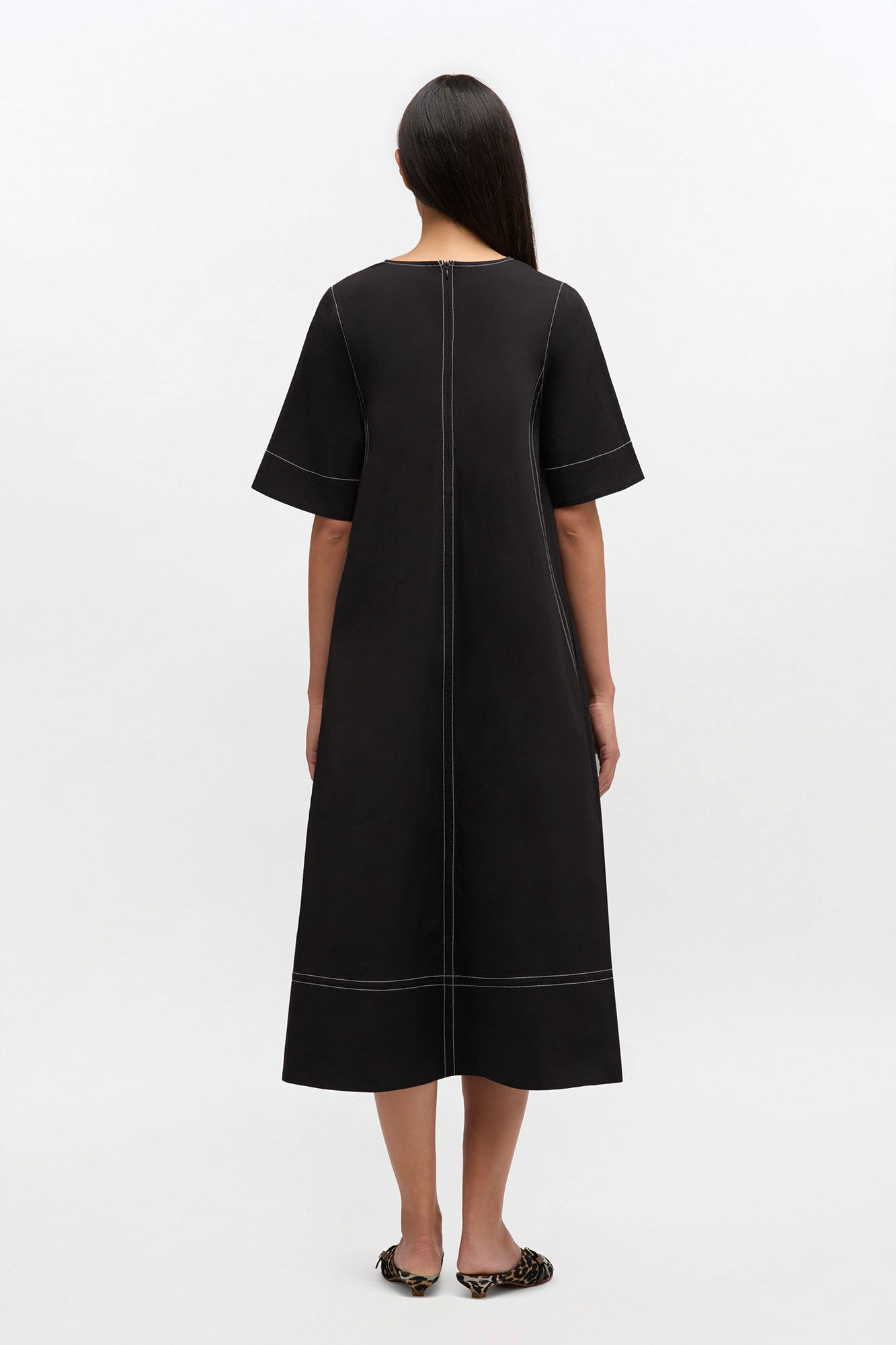 Black Cotton A-line Dress, Organic Cotton, in colour Black - 2 - GANNI