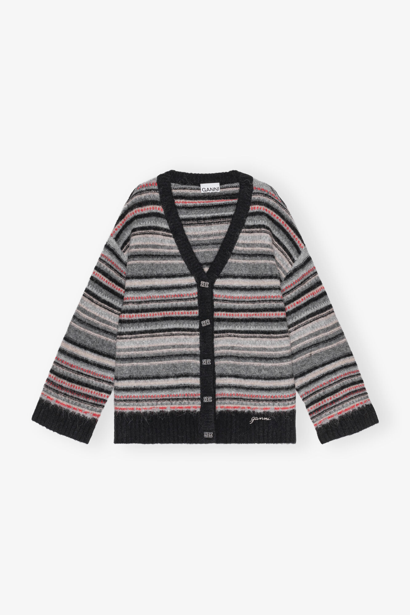 Stripe Boxy Cardigan, Alpaca, in colour Phantom - 1 - GANNI
