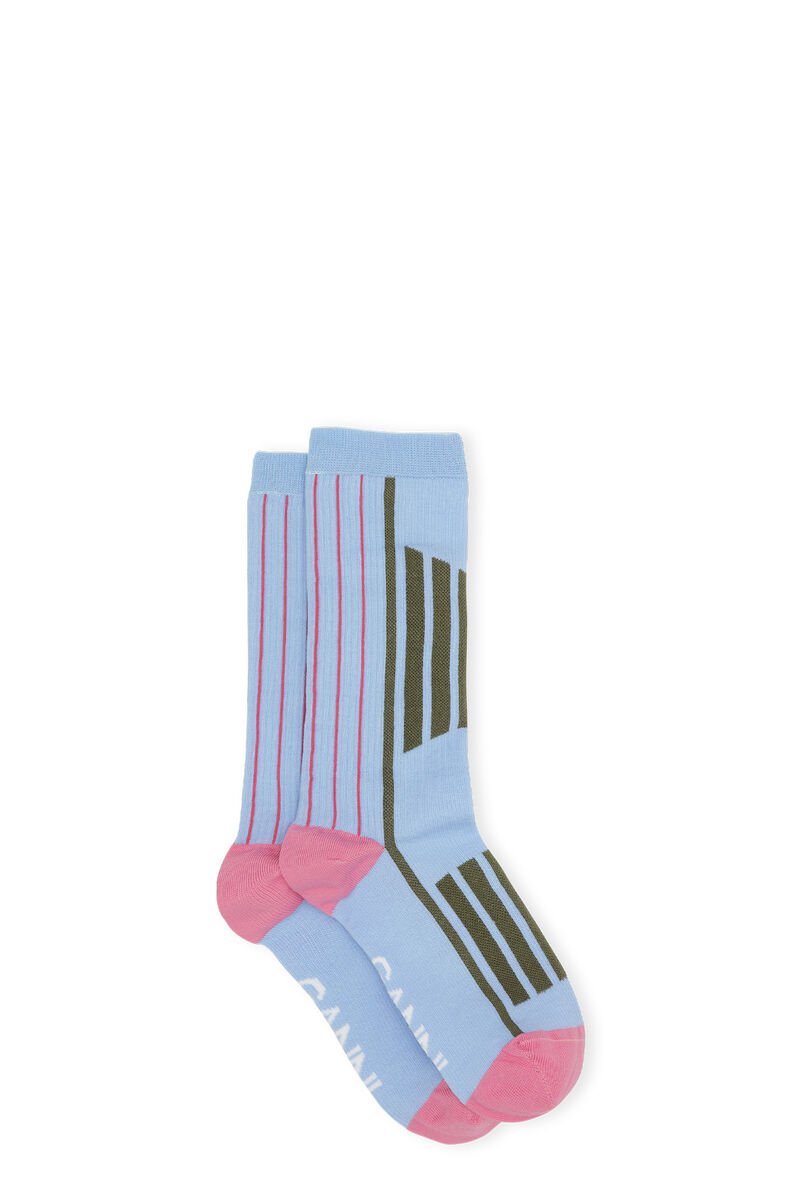 Sporty Socks, Cotton, in colour Brunnera Blue - 1 - GANNI