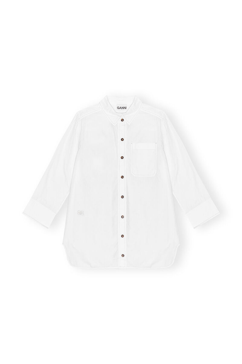 White Cotton Poplin Oversized Hemd, Cotton, in colour Bright White - 1 - GANNI