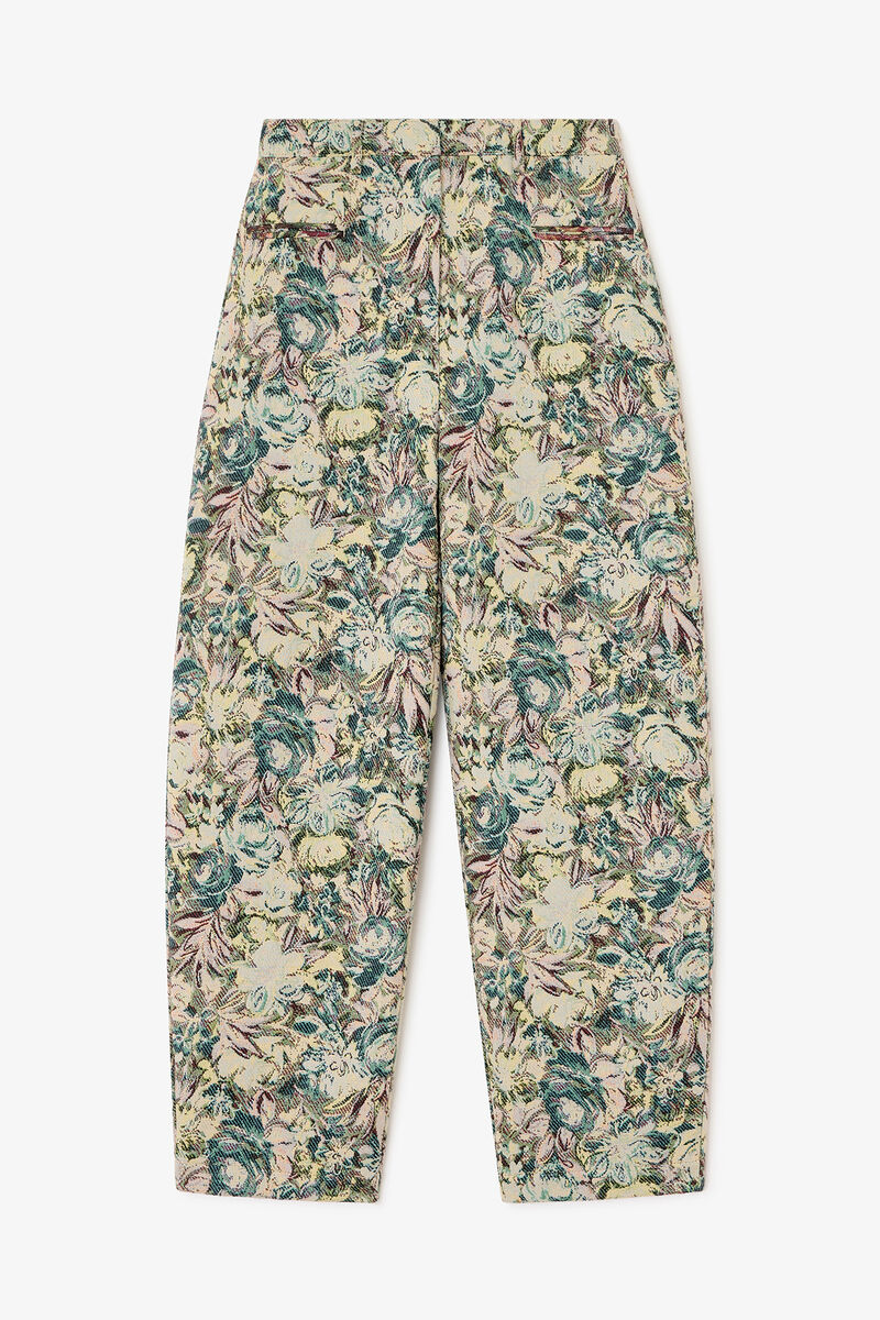 Pantalon incurv&eacute; &agrave; motif tapisserie, Recycled Polyester, in colour Jadeite - 1 - GANNI