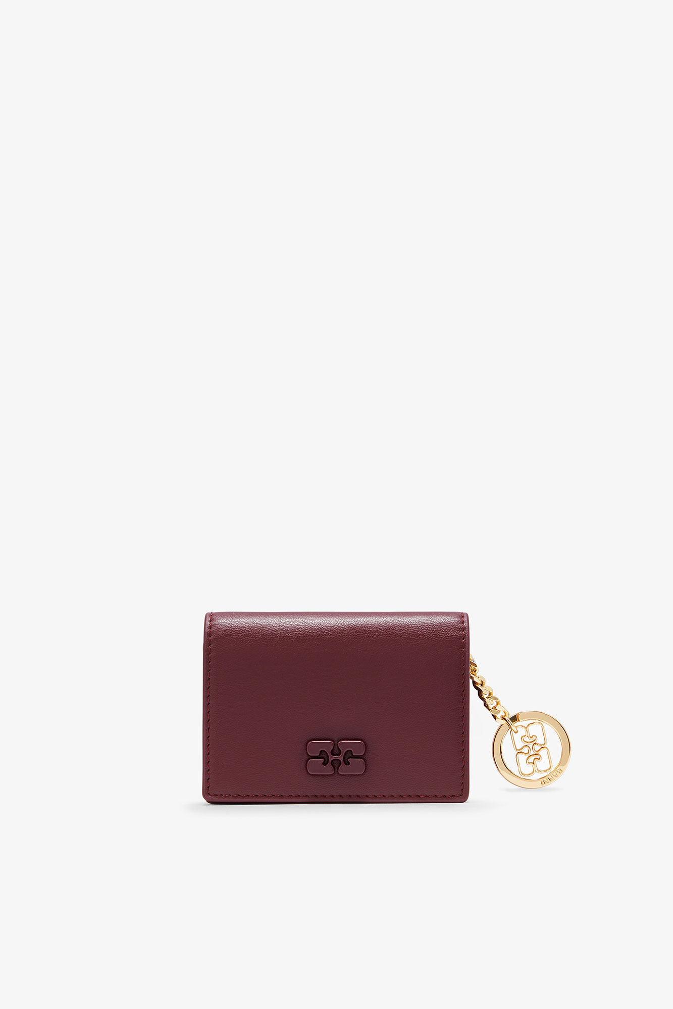 Bou Card Holder With Flap in Burgundy, in colour Burgundy - 1 - GANNI
