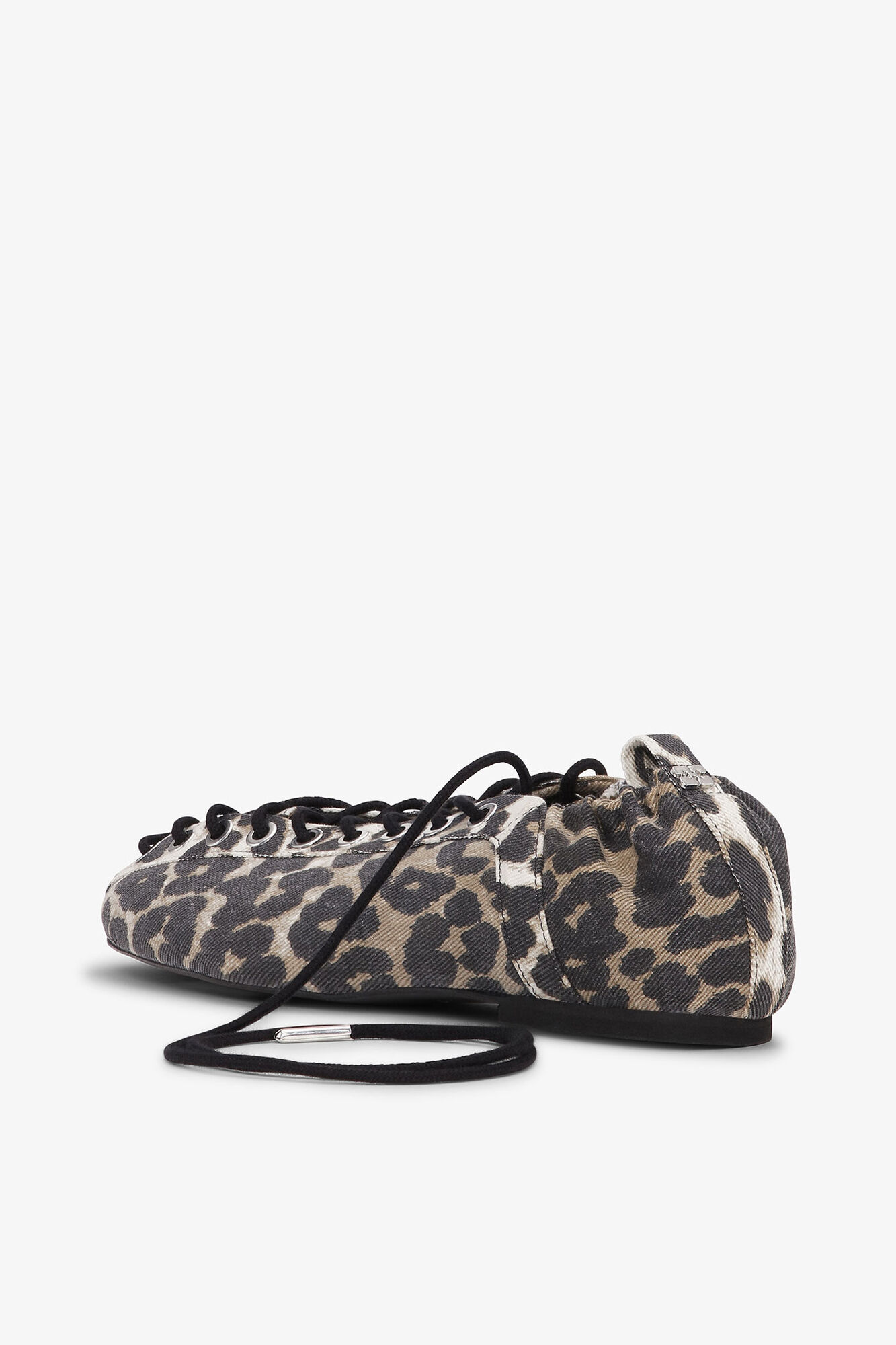 Lace-Up Ballerinas in Leopard Printed Denim, Organic Cotton, in colour Leopard - 3 - GANNI