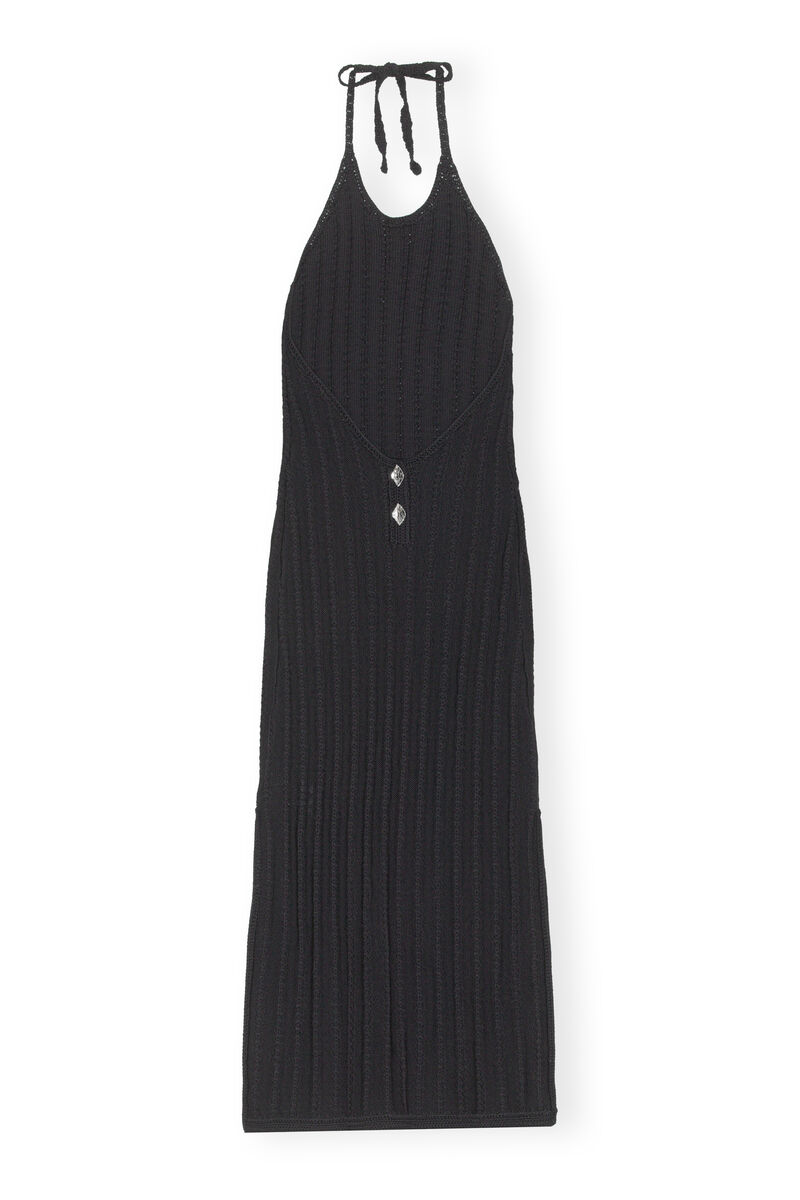 Knit Halter Midi Dress, Polyamide, in colour Black - 2 - GANNI