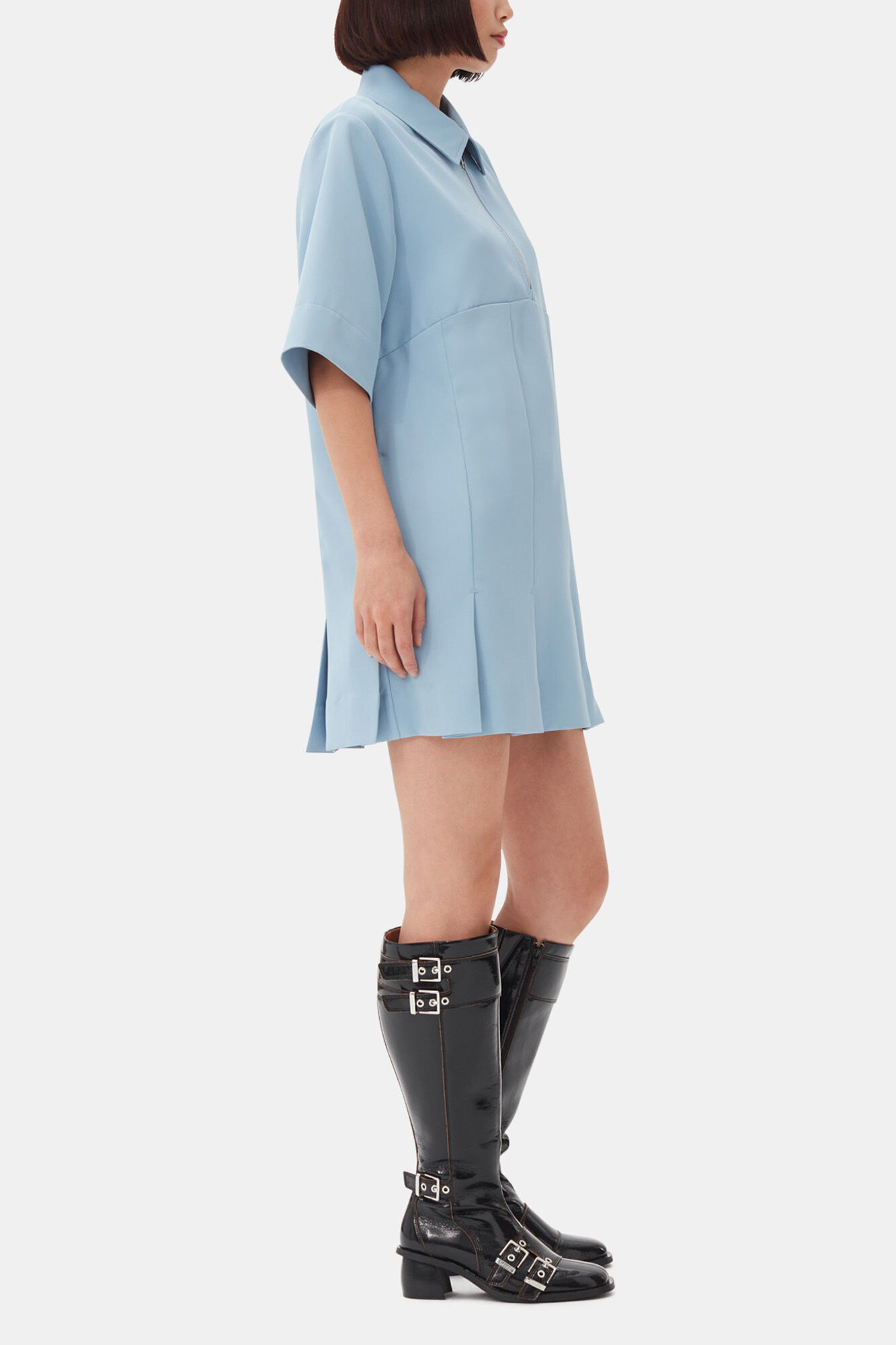 Light Blue Twill Suiting Mini Dress, Recycled Polyester, in colour Dusty Blue - 3 - GANNI