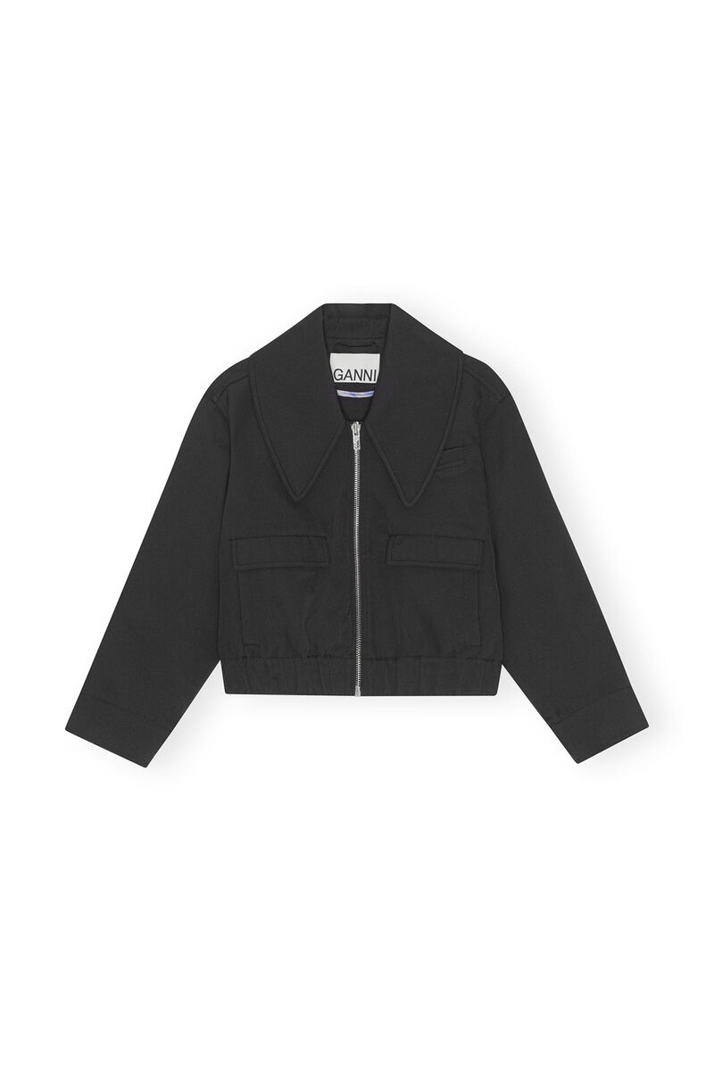 Heavy Twill Wide Collar Jacket, in colour Black - 1 - GANNI