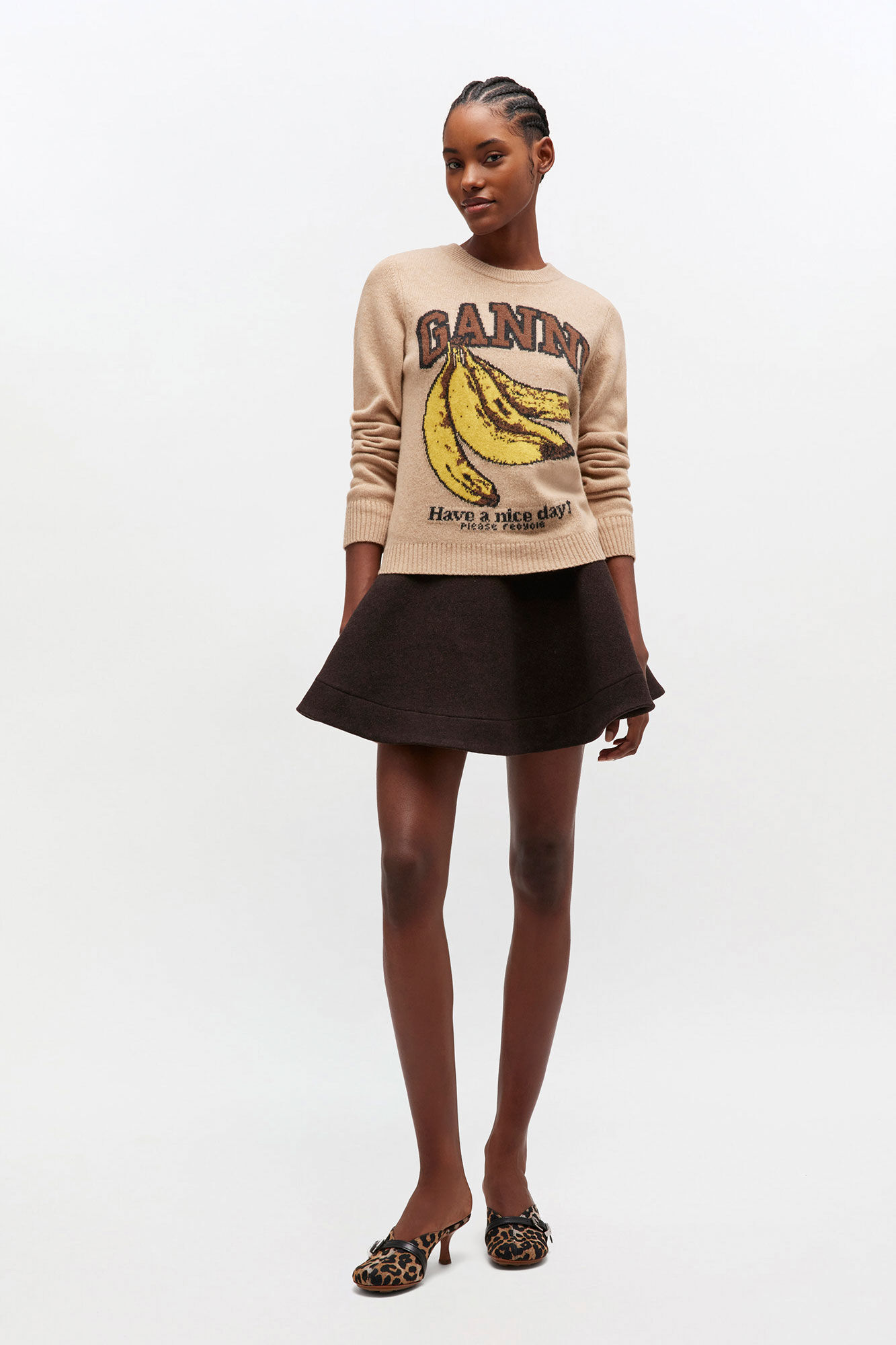 Graphic Wool Sweater, in colour Camel - 2 - GANNI