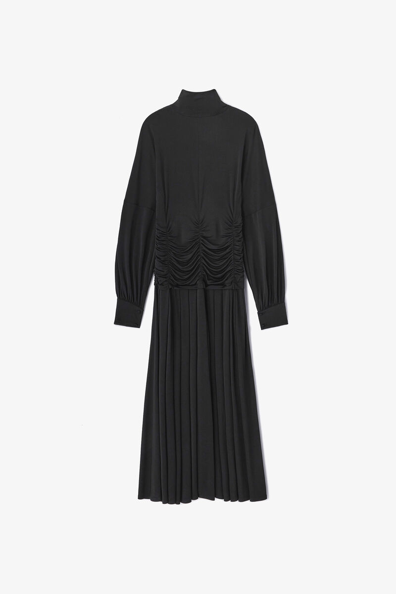 Long Dress in Black Ruched, Viscose, in colour Black - 1 - GANNI