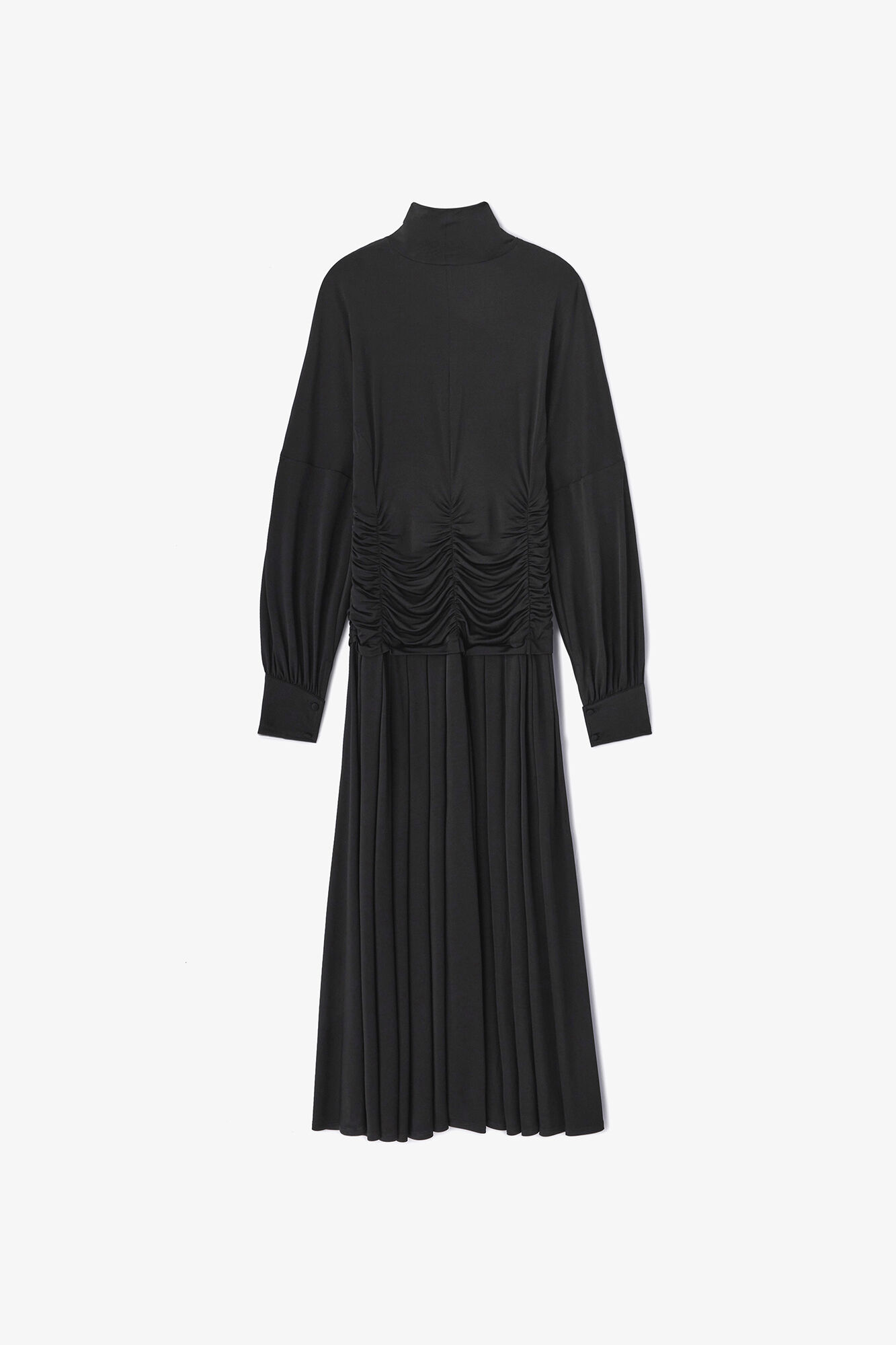 Long Dress in Black Ruched, Viscose, in colour Black - 1 - GANNI