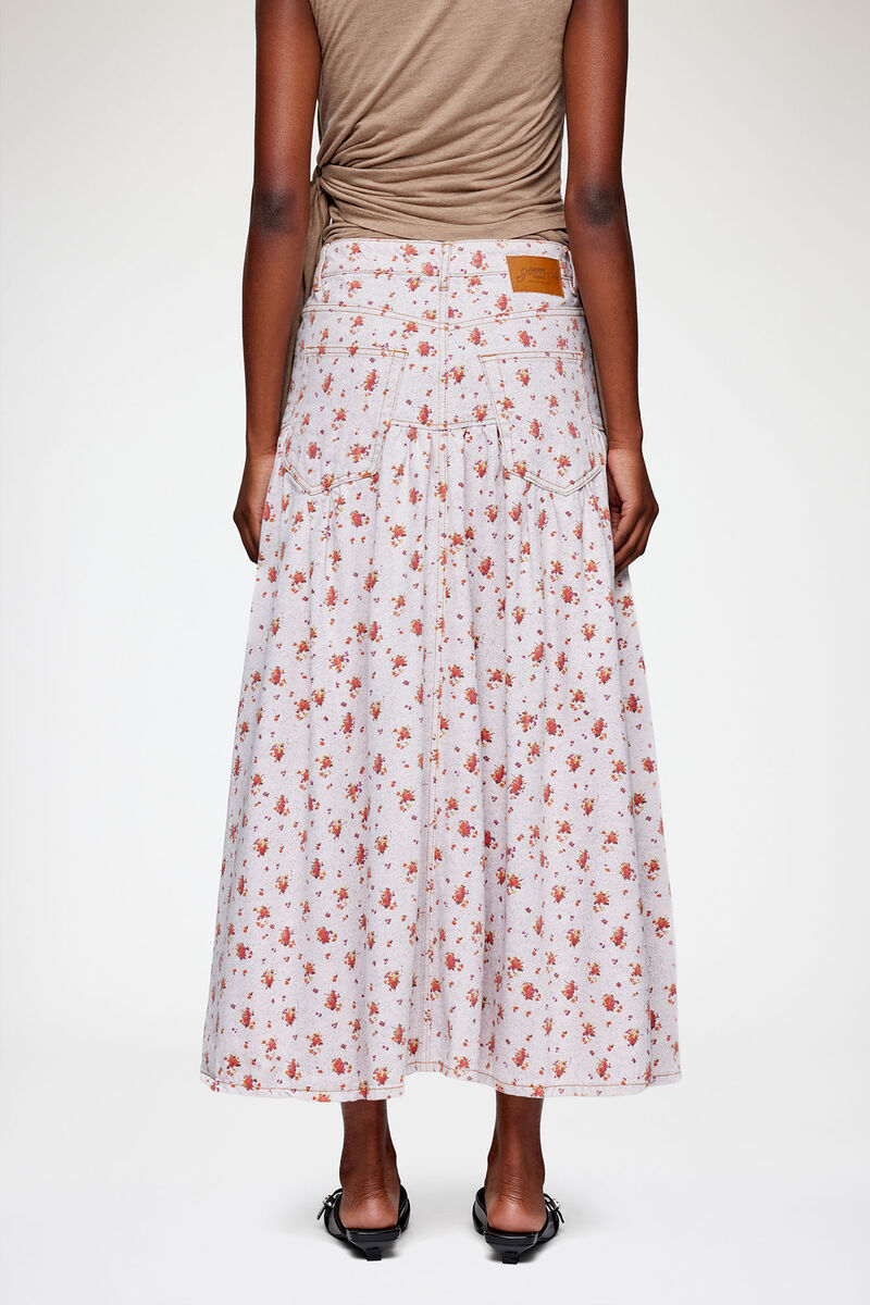 Skirt in Printed Denim, Organic Cotton, in colour Peachskin - 3 - GANNI