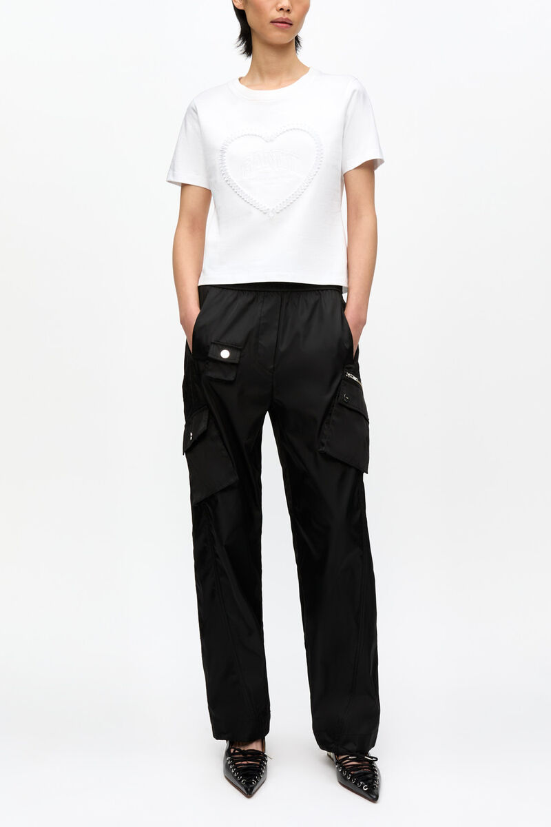 White Cropped Heart T-shirt, Organic Cotton, in colour Bright White - 2 - GANNI