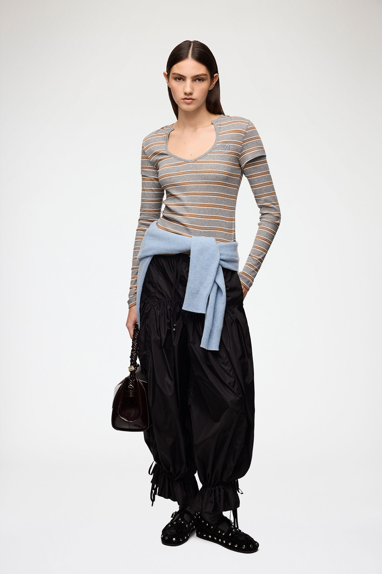 Long-sleeve Top in Stripe, Organic Cotton, in colour Paloma - 2 - GANNI