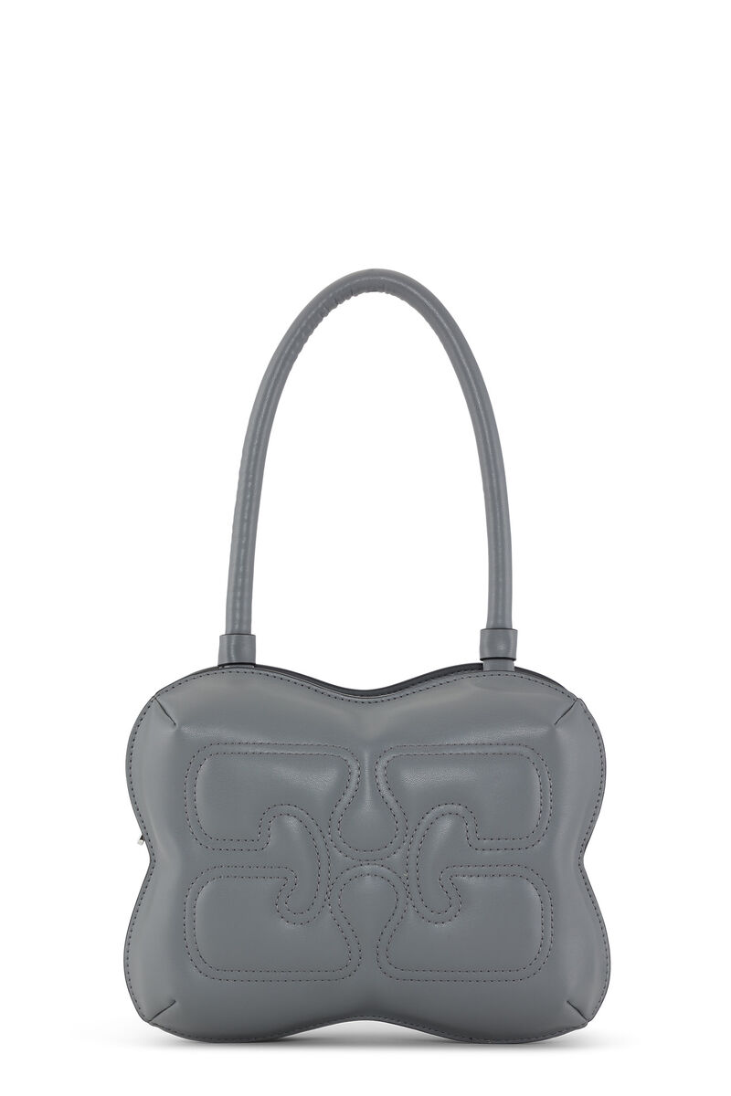 Dark Grey Butterfly Top Handle Bag, Polyester, in colour Frost Gray - 1 - GANNI