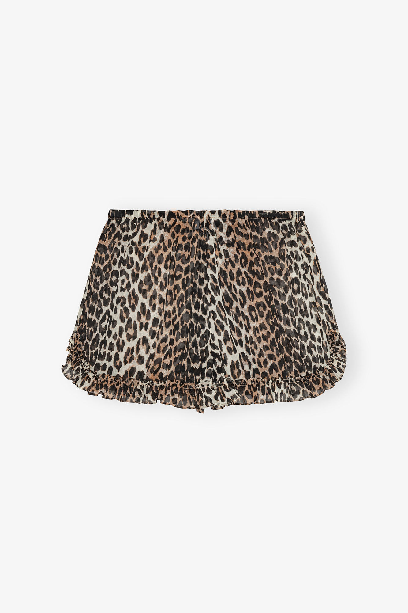 Leopard Chiffon Ruffle Shorts, Recycled Polyester, in colour Leopard - 2 - GANNI