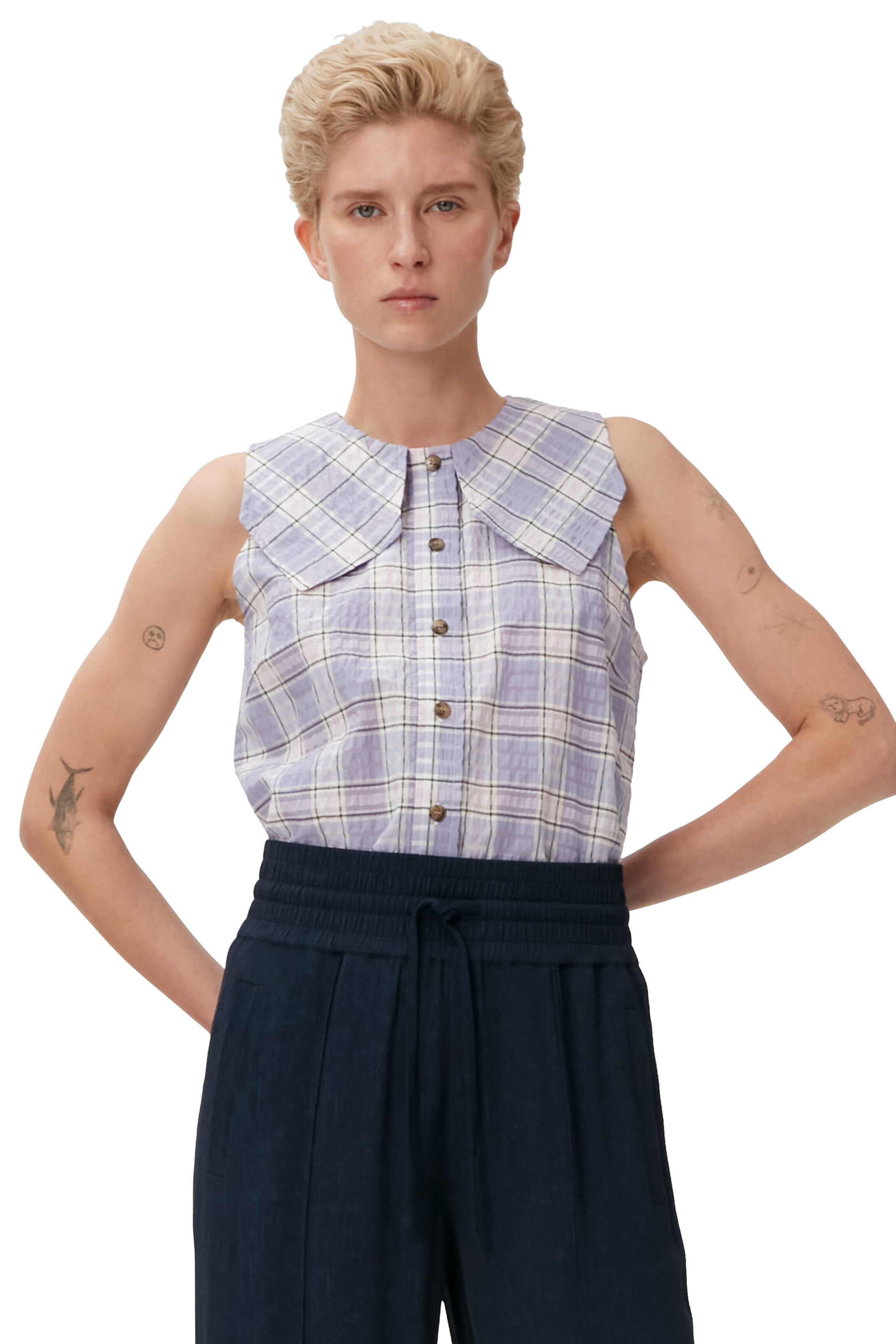 Seersucker Sleeveless Shirt | GANNI BE