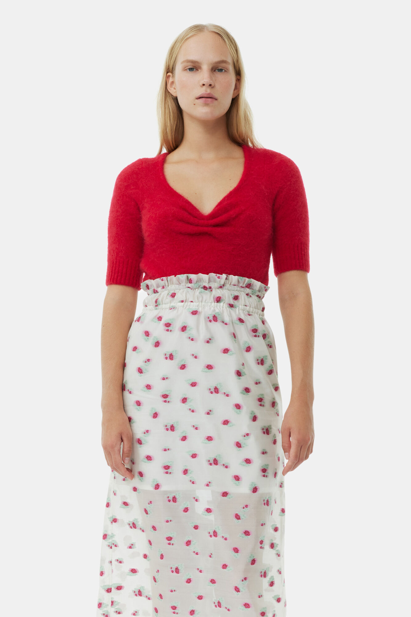 Red Brushed Alpaca Top, Alpaca, in colour Racing Red - 1 - GANNI