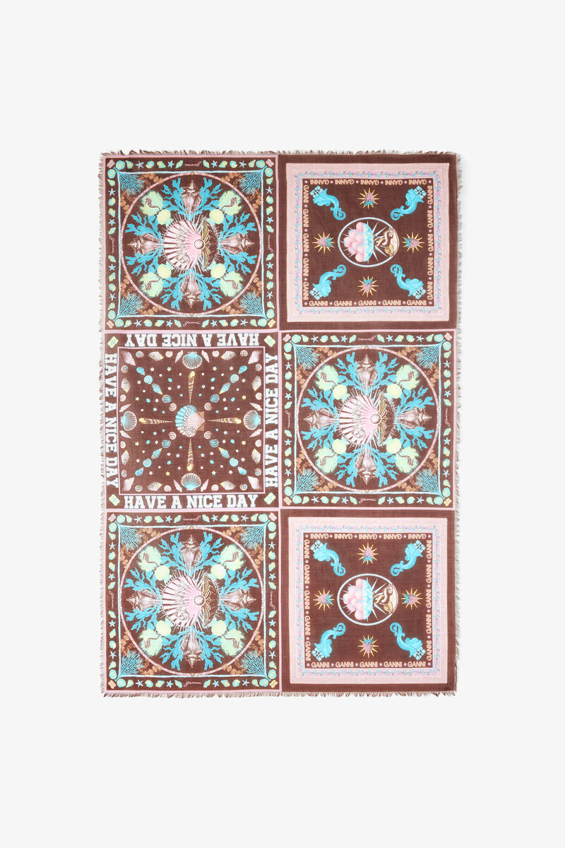 プリンテッドコットン パレオ スカーフ, Organic Cotton, in colour Multicolour - 1 - GANNI